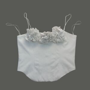 White Floral-Trim Corset Tank Top